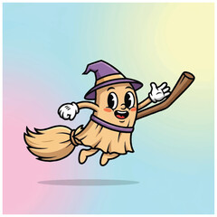 Obraz premium Cartoon Broomstick Flying Broom Character Illustration.