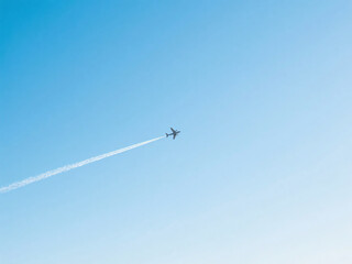 Airplane Trail in Clean Blue Sky with Empty Space