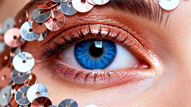 Closeup of eye with sequin makeup
