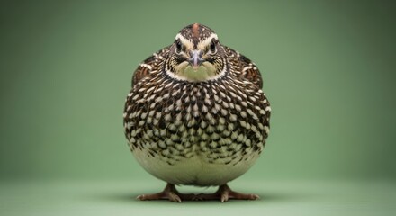 Quail Standing Against Green Background