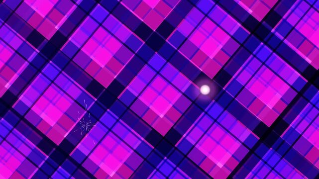 Vibrant tartan pattern with moire effect and central glow in abstract digital art