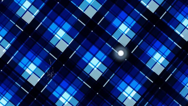 A dynamic tartan moire pattern in blue hues with motion effect, creating a mesmerizing abstract visuals, viewed from a straight-on perspective