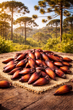 Pinh&otilde;es frescos sobre pano r&uacute;stico