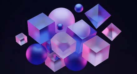 abstract geometric shapes 3d render, vibrant colors, dark background