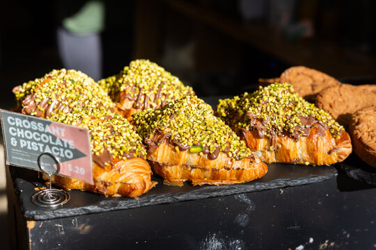 delicious pistachio croissants in a cafe