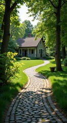 Obraz premium Walkway in front of a house with a stone path