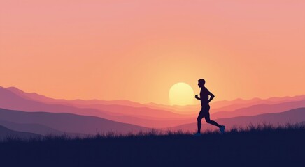 Silhouette of a man running in the mountains at sunset