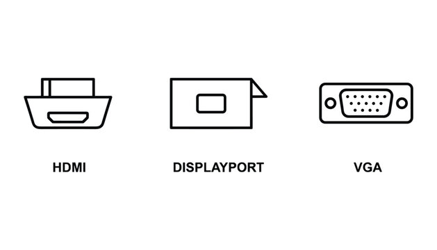 Illustration of hdmi displayport and vga connection ports for displaying media information