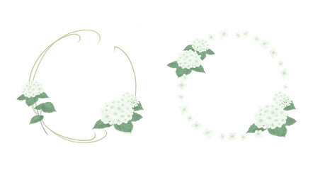 Watercolor white Annabelle hydrangea wreath frame set with a cute snail and rain drops for June bride wedding.-300dpi- © URU