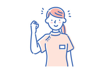 ケーシー白衣を着て笑顔で働く若い看護師の女性イラスト