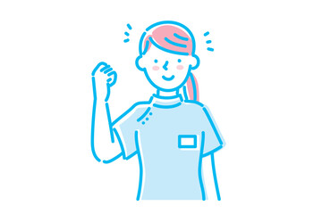 ケーシー白衣を着て笑顔で元気な若い看護師の女性イラスト