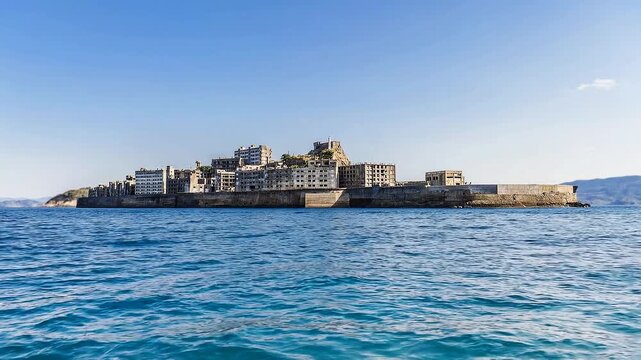 Abandoned buildings on Hashima Island (Gunkanjima) in Nagasaki, Japan.