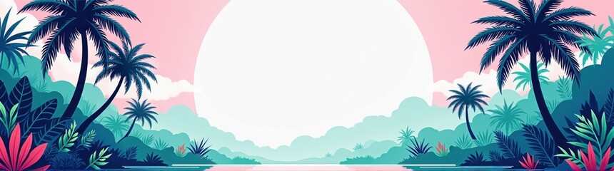 Obraz premium Tropical landscape with palm trees and water travel concept banner copy space