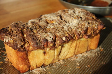 Freshly baked pull apart cinnamon apple bread 