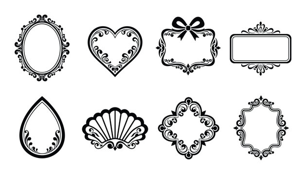 Set of ornate decorative frames, flourish borders vector elements for wedding invitations card designs