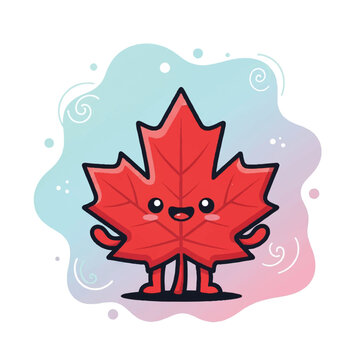 Cartoon Red Maple Leaf Character Standing.
