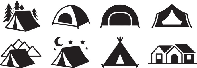 tent outdoor camping icons tent dome a frame teepee cabin mountain hut © AIcon Star