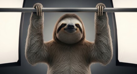 Fototapeta premium Sloth Doing Pull Ups on Bar