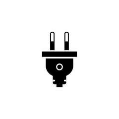 Obraz premium Black silhouette vector icon of a two-pin electrical power plug. This clean graphic symbol represents electricity, energy, and connection for technology and interface designs