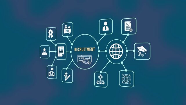  Modern recruitment interface with candidate screening icons and HR tools for talent acquisition.