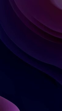 Abstract purple waves moving smoothly. Animated gradient paper cut style background in dark color scheme. Vertical video