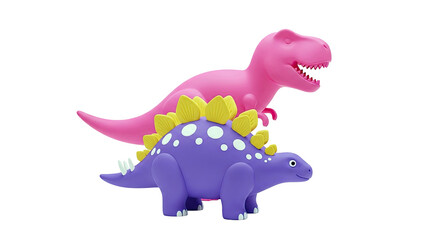 Naklejka premium Cute Toy Dinosaurs: Purple Stegosaurus and Pink T-Rex