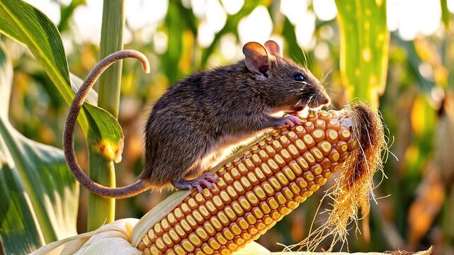 Mouse eating corn on the cob.
