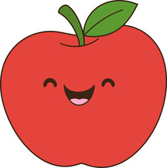 Cute red apple with smiling face and green leaf, radiating joy and happiness. Perfect for children themes