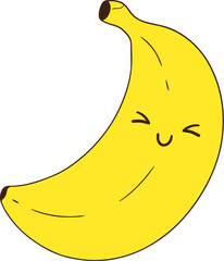 Cute banana with smiling face, bright yellow color, and playful expression, perfect for cheerful designs