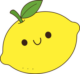 Cute lemon character with smiling face and green leaf, perfect for playful designs and illustrations