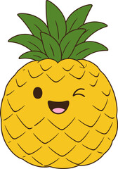 Cute pineapple character with smiling face and winking eye, showcasing cheerful expression and vibrant colors