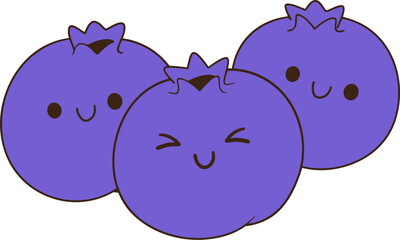 Cute blueberries with smiling faces, showcasing playful and cheerful expression, perfect for fruit themed designs
