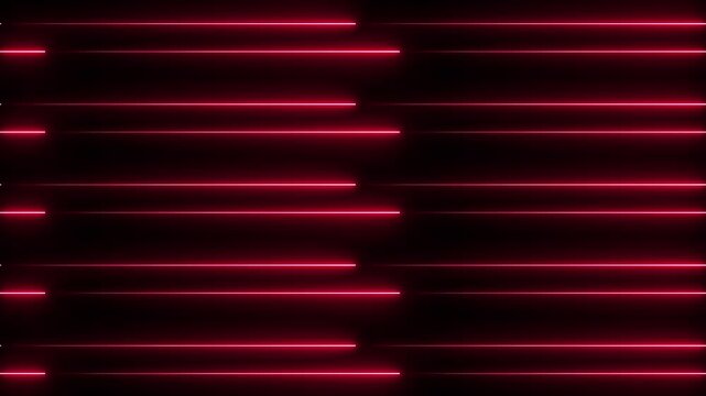 An abstract background composed of multiple horizontal glowing neon red light bars arranged in staggered rows against a deep black backdrop, conveying a sense of modern digital energy and visual