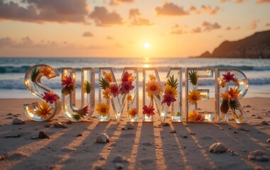 transparent summer word with a sea background