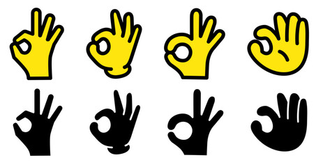 ポップな手　問題なしを表す OKハンドサイン 線画アイコンセット シンプル素材	線幅調整可能