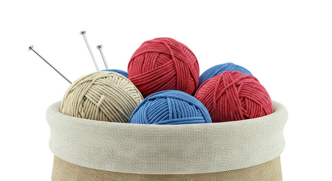 Yarn balls and knitting needles in a basket
