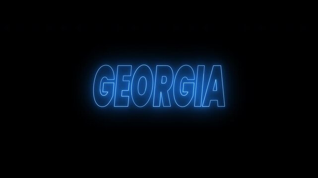 Georgia text animation in glowing light blue neon. 4k animated typography Perfect for advertising, city promotions, nightlife events, and modern graphic designs.