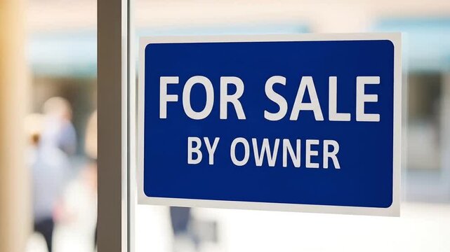 For Sale By Owner Sign on Glass Door Real Estate Transaction Property Home Business Opportunity Direct Sale