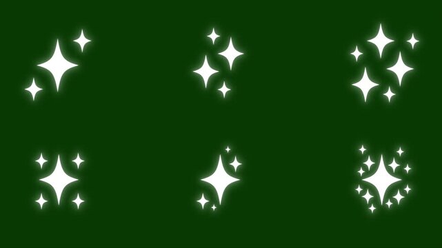 Twinkling stars animation on Green background, Glitter star shine overlay background, Set of Blinking and Shimmering light, fairy glitter sparkle blinking Stars, Glowing glitter star sparkles