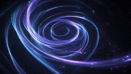 Naklejka premium A spiral galaxy viewed from a distant perspective, showcasing vibrant blue and purple swirling cosmic dust and stars in a dark environment.