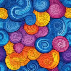 Seamless abstract pattern of colorful cloud like swirls and circular wave motions