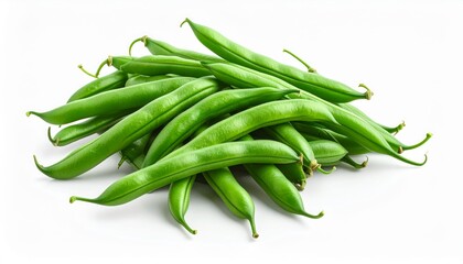 Fresh Green Beans Pile Isolated on White Background.