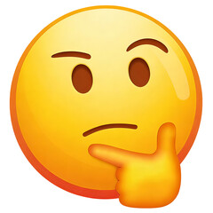 Yellow emoji with furrowed brows, small mouth, and hand pointing at face, conveying contemplation, curiosity, or thoughtful inquiry.