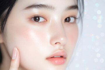 透明感のある肌をした女性のクローズアップポートレート