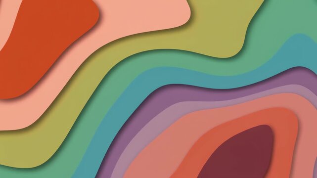 Abstract multi colored paper cut background with moving wavy layers and retro pastel colors