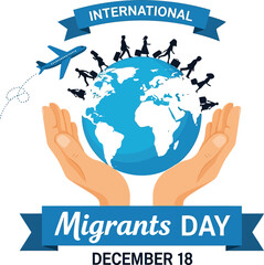 International migrants day globe human migration airplane hands global travel december 18 celebration vector