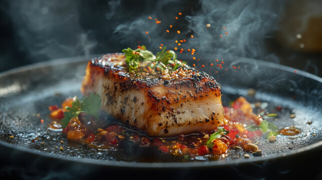salmon fillets cooking on cedar planks on grill