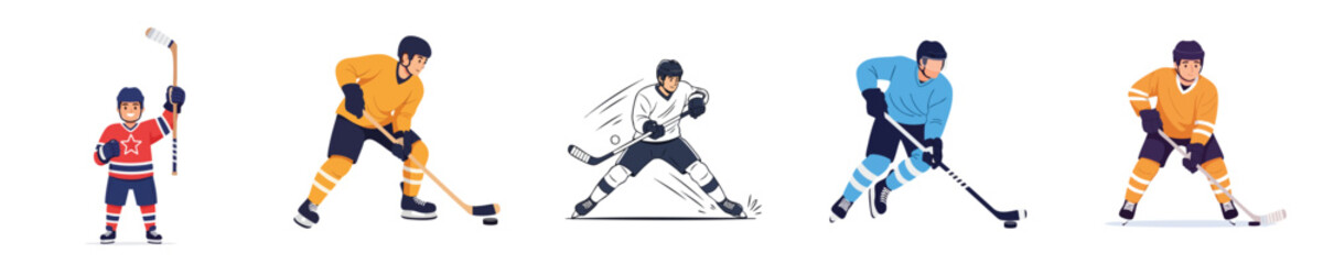 Naklejka premium Hockey Vector Team Players Cartoon Ice Sport Action Character Set