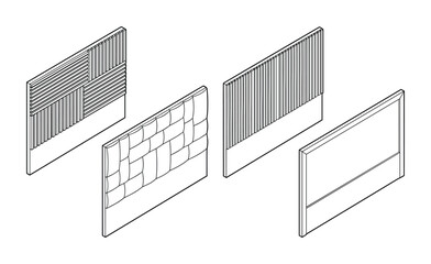 Obraz premium Set of contemporary wall decorations featuring vertical slats and quilted padding for bedroom design