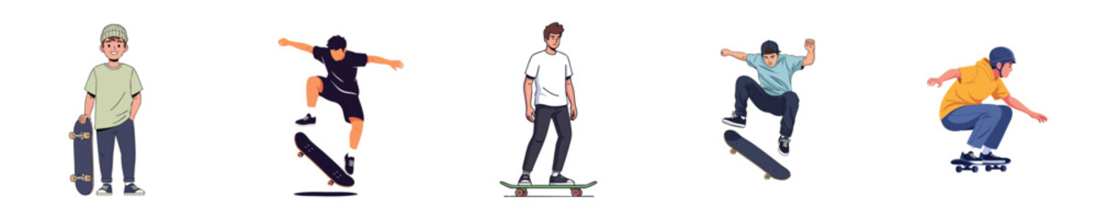 Skateboard Vector Skater Action Tricks Extreme Street Sport Character Pack © NineteenVisualStudio